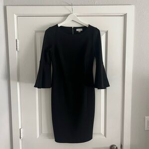 Calvin Klein Black Sheath Dress Bell Sleeve Career Work Size 4